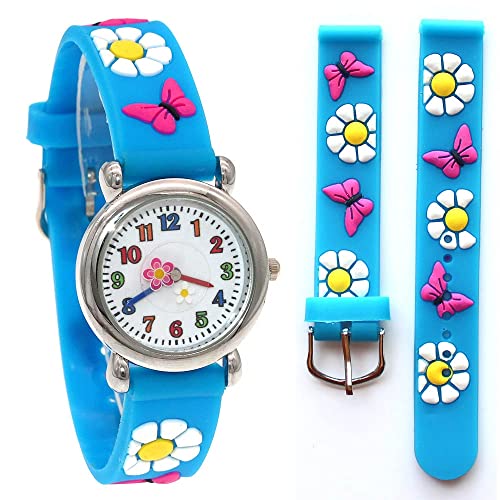 Reloj de niña Dibujos Animados en 3D Reloj de Mariposa Hermosa Reloj analógico Azul Reloj de Pulsera de Silicona para niñas y niños Relojes para niñas (Color : Light Blue)