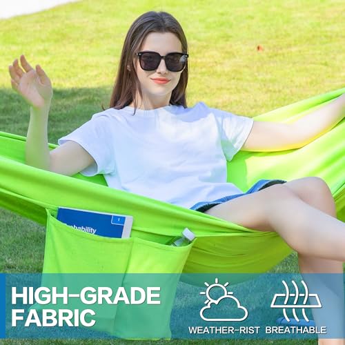 Image of PNAEUT Double Hammocks with Stand for Outside, Portable Space Saving Heavy-Duty Steel Stand for Indoor Outdoor Patio with Carrying Bag, 450 lbs Capacity (Green)