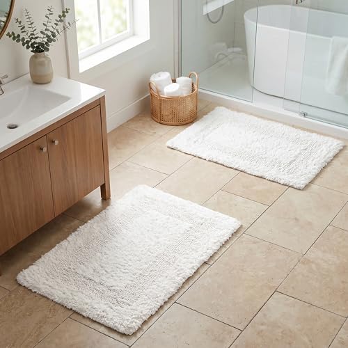 THE BEER VALLEY Set of 2 Reversible Bath Rug 17x24 Inch - White
