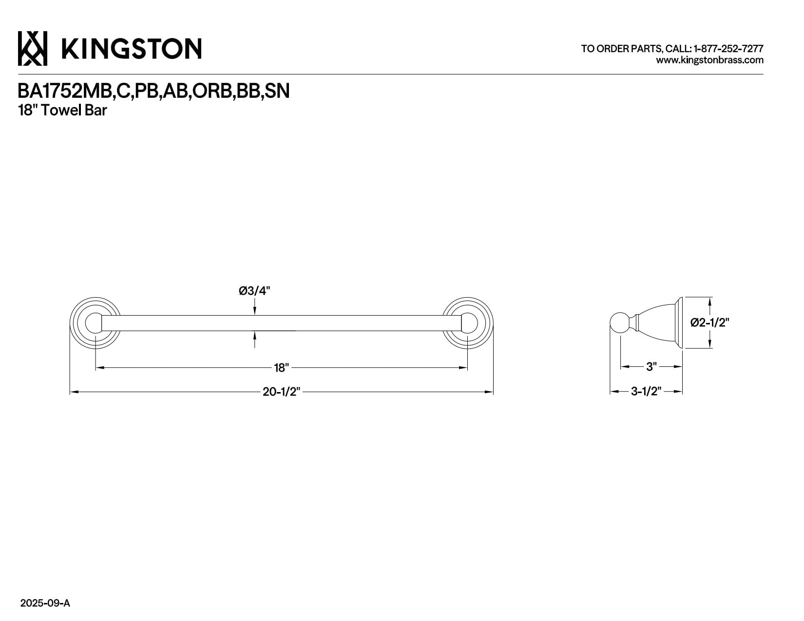 Kingston Brass BA1752SN Heritage 18 pulgadas de montaje en pared toallero - N-quel satinado