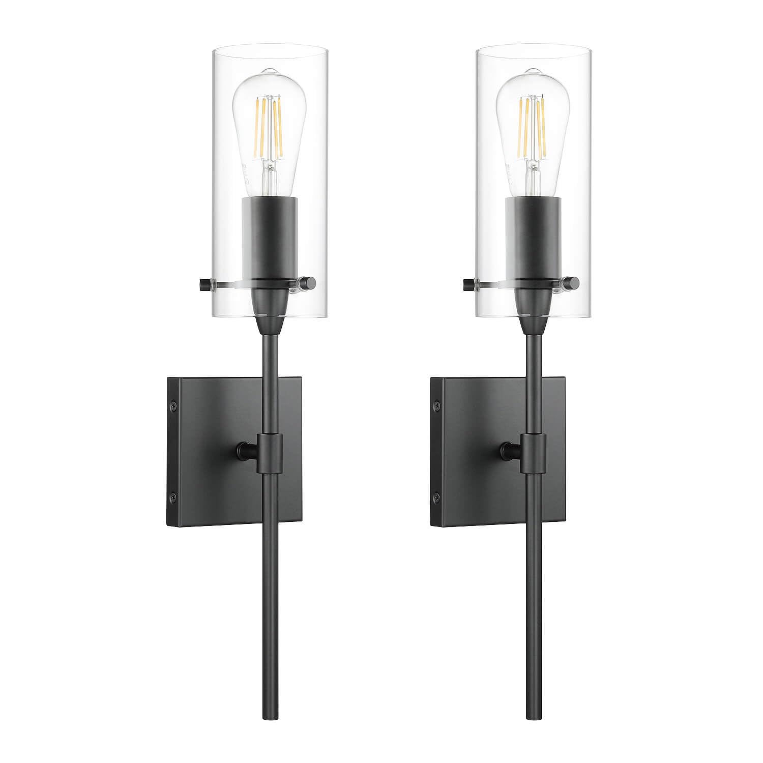 XiNBEi Black Wall Lights Set of 2, Modern Vintage Bathroom Sconce Indoor Wall Lamps for Bath Bedroom Hallway Kitchen & Living Room NL-W1301-2MB
