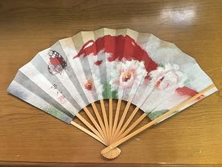 日本画家工藤甲人扇子「赤富士の牡丹」平塚八幡宮記念品