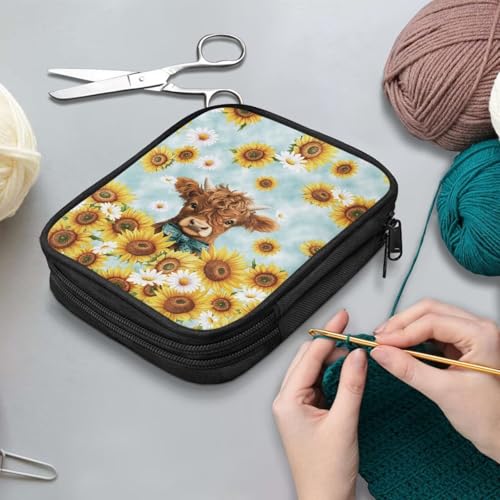 Image of Highland Cattle Crochet Hook Case Sunflower Portable Crochet Hook Organizer without Accessories Knitting Needle Case for Knitting Supplies Women Gifts