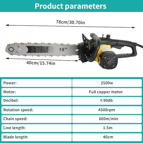 Electric Chainsaw, 2500W Powerful Electric Chainsaw,16" Portable Corded Chain Saw with 1.5m Power Cable, 4500rpm Chain Saw for Garden Tree Pruning, 10m/s Chain Speed Auto Chain Lubrication to Cut Wood 6 Electric Chainsaw, 2500W Powerful Electric Chainsaw,16" Portable Corded Chain Saw with 1.5m Power Cable, 4500rpm Chain Saw for Garden Tree Pruning, 10m/s Chain Speed Auto Chain Lubrication to Cut Wood - Image 6