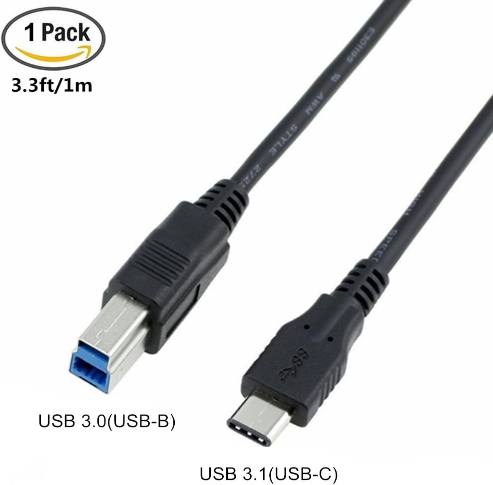 USB 3.0 Printer Cable, USB 3.1 Type C (USB-C) to USB B Printer Cable for Apple New MacBook 12 Inch, Nokia N1, Tablet, Mobile Phone and Other Type-C Supported Devices (3.3ft/1m, Black)
