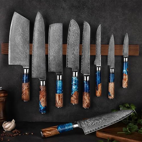 Set Cuchillos Cocina 9 Piezas Acero Damasceno