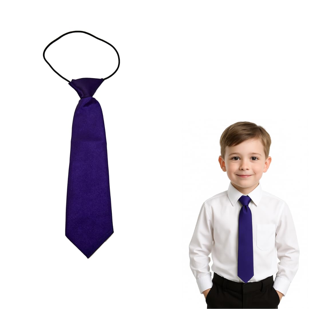 The Tie Company Boys Cadbury's Purple The Tie Co™ Kids Satin Elasticated Tie – Solid Plain Colour Pre-Tied & Girls Neck Tie
