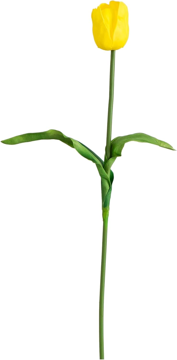 Nearly Natural 25-in Artificial Tulip Flower Stems, Set of 3 Long Stem Artificial Flowers for Home or Office Décor, Faux Tulip Flower Stems in Yellow for DIY Decoration