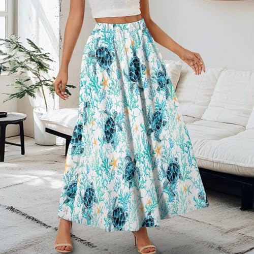 Women's Flowy Beach Long Skirts Summer Pleated High Waisted Casual Long Dress with Pockets3