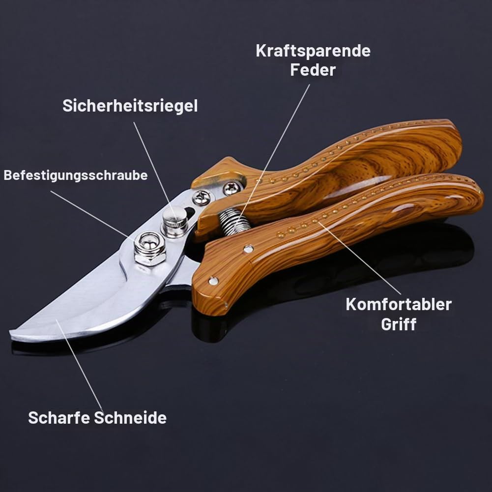Robuste Gartenschere mit rostfreien Edelstahlklingen, beste Handschere, ergonomische Gartenwerkzeuge (MJ005)