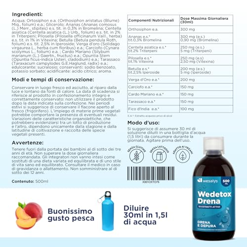 Drenante Forte Detox e Diuretico contro la Ritenzione Idrica, Disintossicante fegato, Anticellulite, Elimina le Tossine ed i Liquidi in eccesso, Drenante Gambe da bere - 7