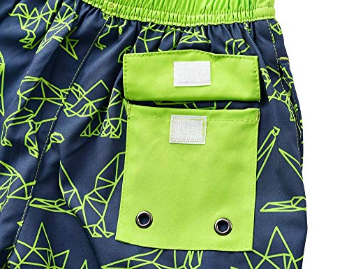 Nonwe Boy's Swimming Shorts Elastic Waist Holiday Printed Beachwear Surf Shorts Quick Dry Dinosaur Pattern Dark Blue 8 #TOP5