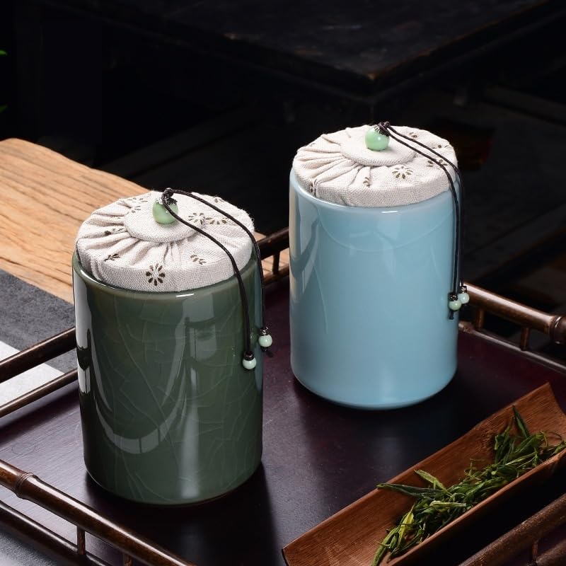 Lata de té de cerámica para el hogar, caja portátil con tapa sellada para alimentos (A)