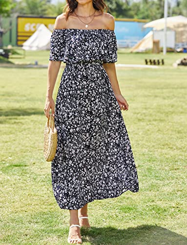 Image of Bluetime Womens Maxi Dress Off Shoulder Floral Print Boho Beach Long Summer Dresses