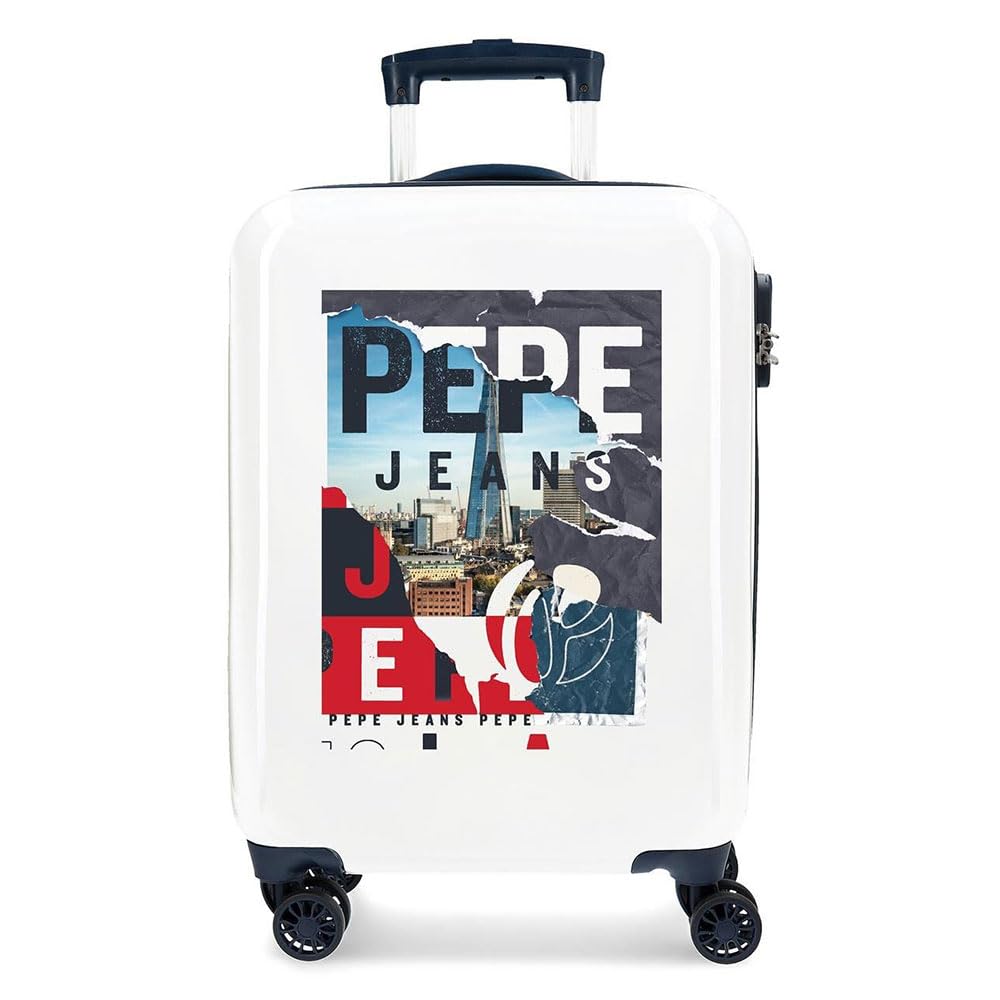 Pepe Jeans Digital Maleta de cabina, Blanco, Rígida, 4 Ruedas dobles | Equipaje de Mano