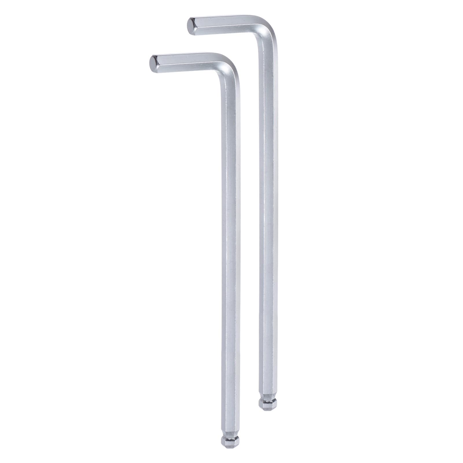 sourcing map 2pcs Ball End Hex Key Wrench 8mm L-Shape Extra Long Arm Hexagon Metric Wrenches Chrome Vanadium Steel Repairing Tool for Home Repair, Silver Tone