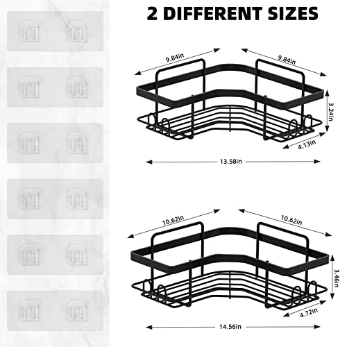 Bonn-1949-2-Pack-Corner-Shower-CaddyStrong-adhesive-Shower-Organizer-Shelf-with-8-hooksWaterproof-rustproof-wall-mounted-shower-shelves-for-bathroomdorm-and-kitchen-No-Drilling-Black