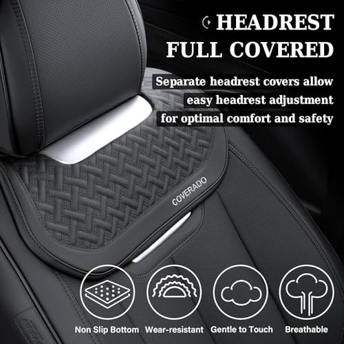 Image of Coverado Car Seat Covers Front Seats, Nappa Leather Front Seat Covers, Waterproof Car Seat Cushion, Black Seat Covers Car Seat Protector Interior Accessories Fit for Most Cars