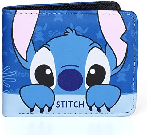 Boyigog Stitch Wallets Cute Cartoon Wallet PU Leather Blue Short Purse, Waterproof Folding Wallet, Stitch Gifts for Boys Girls