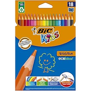 BIC Kids Evolution Kleurpotlodenset, metalen emmer Pack of 18 Assortis