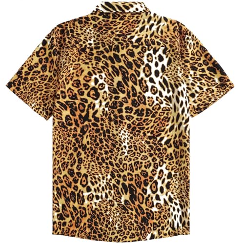 Men's Leopard Print Shirt Summer Short Sleeve Cheetah Animal Print Hawaiian Button-Down Shirts2