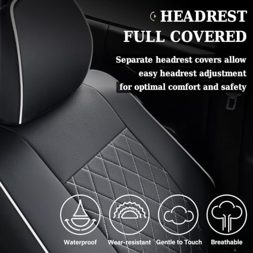 Image of Coverado Tacoma Seat Covers, Car Seat Covers Front Seats, Leather Seat Covers for Cars Car Seat Protector Cushion Tacoma Accessories Custom Fit 2005-2015 Toyota Tacoma Double /Crew Cab(White Line)