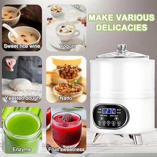 Digital Fermentation Machine, 8L/12L Yogurt Maker with Timer, Adjustable Thermostat 25-80°C for Fermented Milk, Sweet Rice Wine & Fruit Salad, Black