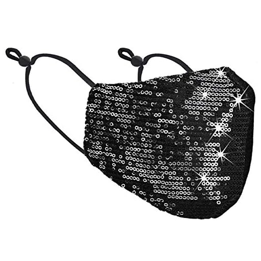 metaltree98 Women’s Lady’s Sequin Color Fashion Bling Face Nose Mask With Adjustable Ear Loops Washable Reusable Breathable