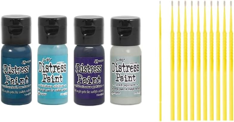 Ranger Tim Holtz Distress Flip-Cap Paint Bundle Sticks (Picket Fence, Tarnished Brass, Brushed Pewter and Antiqued Bronze)