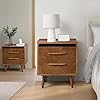 HULALA HOME Nightstand with Charging Station Mid Century Modern 2 Drawer and Open Shelf Bedside Tables Wood Night Stand with USB Ports and Outlets for Bedroom Set of 2 Acorn