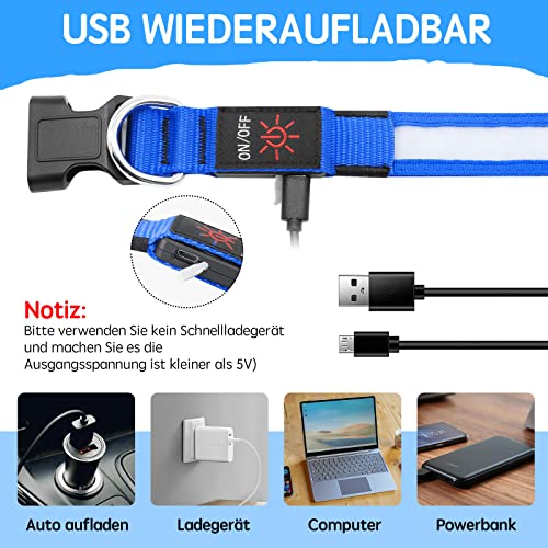 Kpuplol Leuchthalsband Hund, Hundehalsband Leuchtend, Wiederaufladbar Hundehalsband Leuchtend LED Halsband für Hunde Einstellbare Größe, 3 Beleuchtungsmodi für Kleine Mittlere Große Hunde