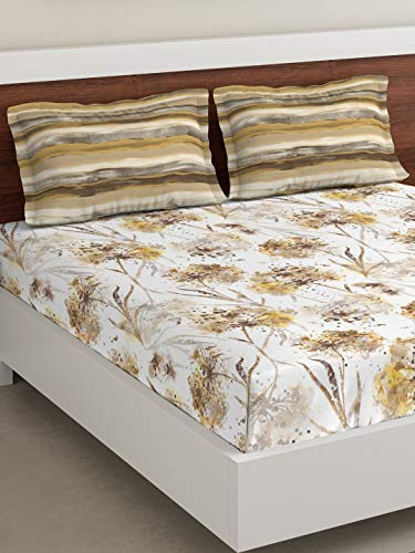 Image of DDECOR - Oriana 100% Cotton Double Bedsheet with 2 Pillow Covers, Beige
