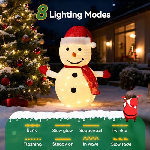 Miniatura 4 de Aigostar Luces Decorativas Navideñas De Muñeco De Nieve Con Caja De Pilas, Con Mando A Distancia, Plegable, Blanco Cálido, 8 Modos, 70cm,Temporizador, Ip44 Para Interior Y Exterior
