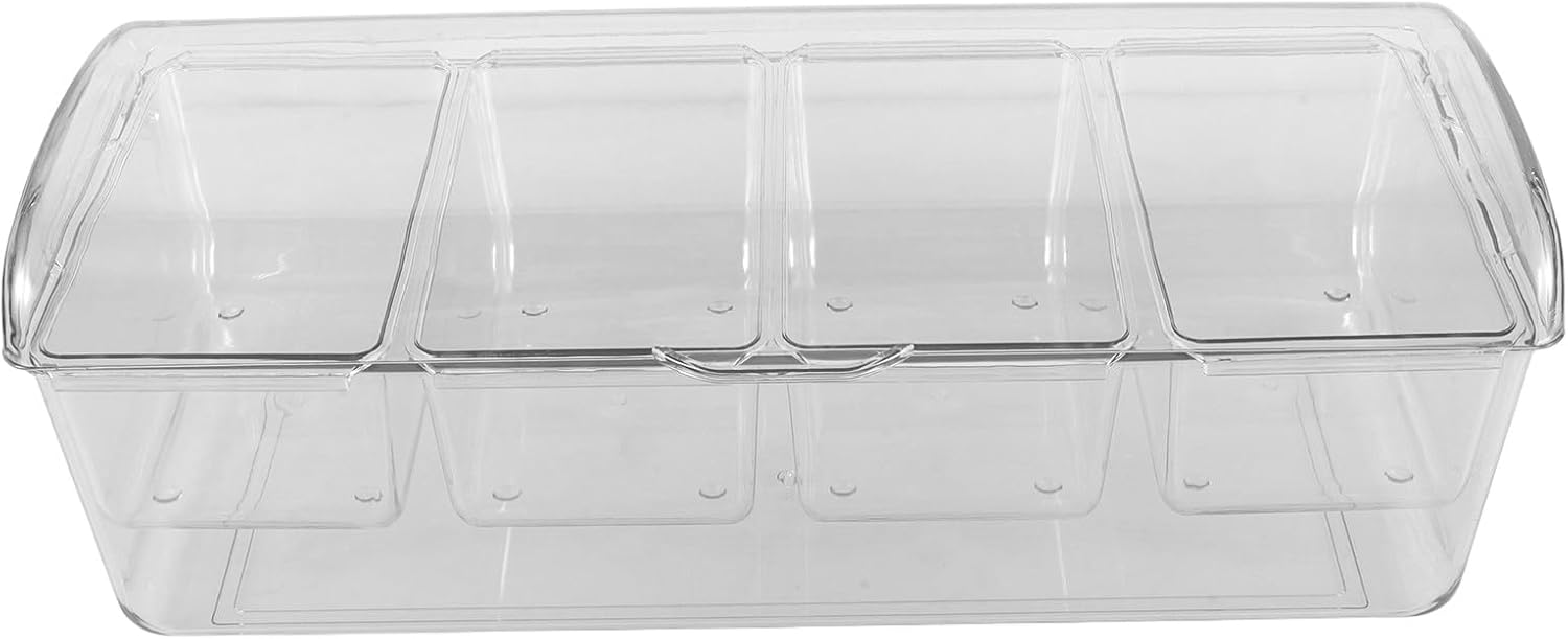 HOMSFOU Salad Storage Container with Lids, 4-compartment Plastic Food Container for Refrigerator, Ice-chilled Party Salad Tray for Outdoor Picnic and Home Use