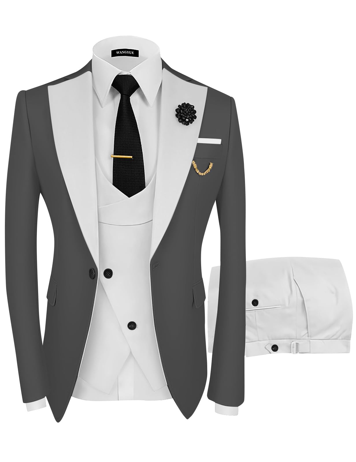 Wangyue Mens Suit 3 Piece Slim Fit Suits for Men Wedding Prom Tuxedo for Men Formal Business Suit