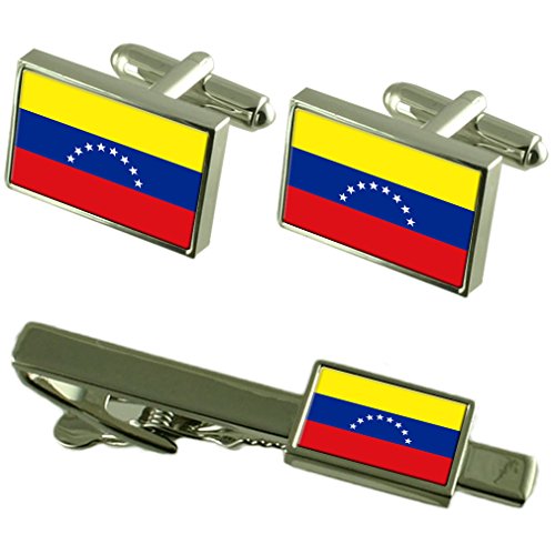 Gemelos bandera de Venezuela y clip de corbata a juego para trajes en bodas y galas
