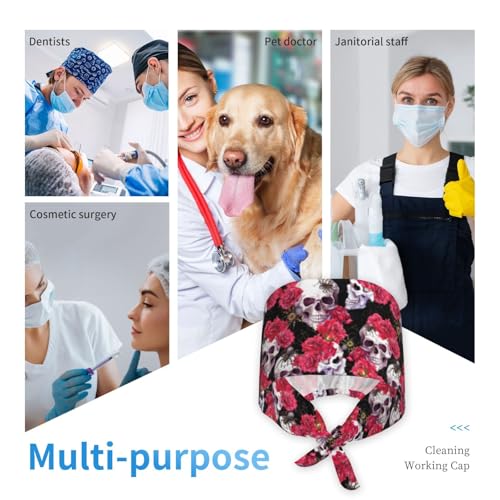 Image of Working Cap Scrub Cap with Sweatband Adjustable Unisex Women Tie Back Hat Nurse Surgical Caps