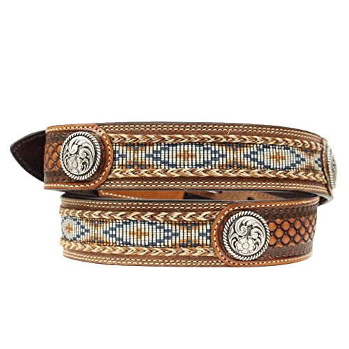ARIAT Men's Fabric Inlay Concho And Basketweave Leather Belt - A1013248 Natural3