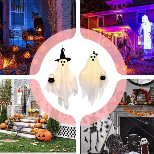 Fantasmas de Halloween colgantes de 2 piezas para decorar el césped y exteriores sin esfuerzo 5