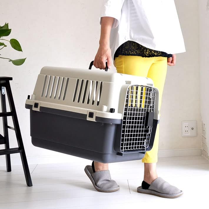 Image of 24 Inch Heavy Duty Dog Travel Carrier Flight Crate, IATA Compliant Airline Approved Pet Kennel Cage with Wheels for Dogs,Cats & Puppies,Removable Tray, White & Grey (24 inch L x 16 inch W x 16 inch H)