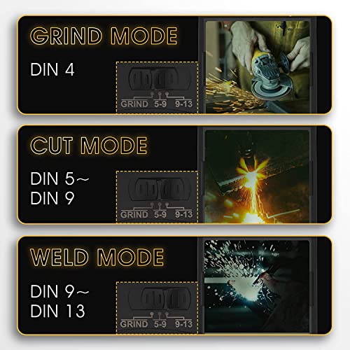 TOOLIOM Echte Farbe Auto Verdunkelung Schweißerhelm, 100 x 80mm große Ansicht 4 Sensoren Wide Shade 5-9/9-13 Solarbetriebene Schweißer Maske Haube mit Schleifen für Mig Tig Stick Plasma - Image 5