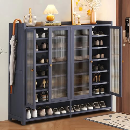 Bamboo Shoe Storage Cabinet, 8-Tier Shoe Cabinet with Doors, Free...