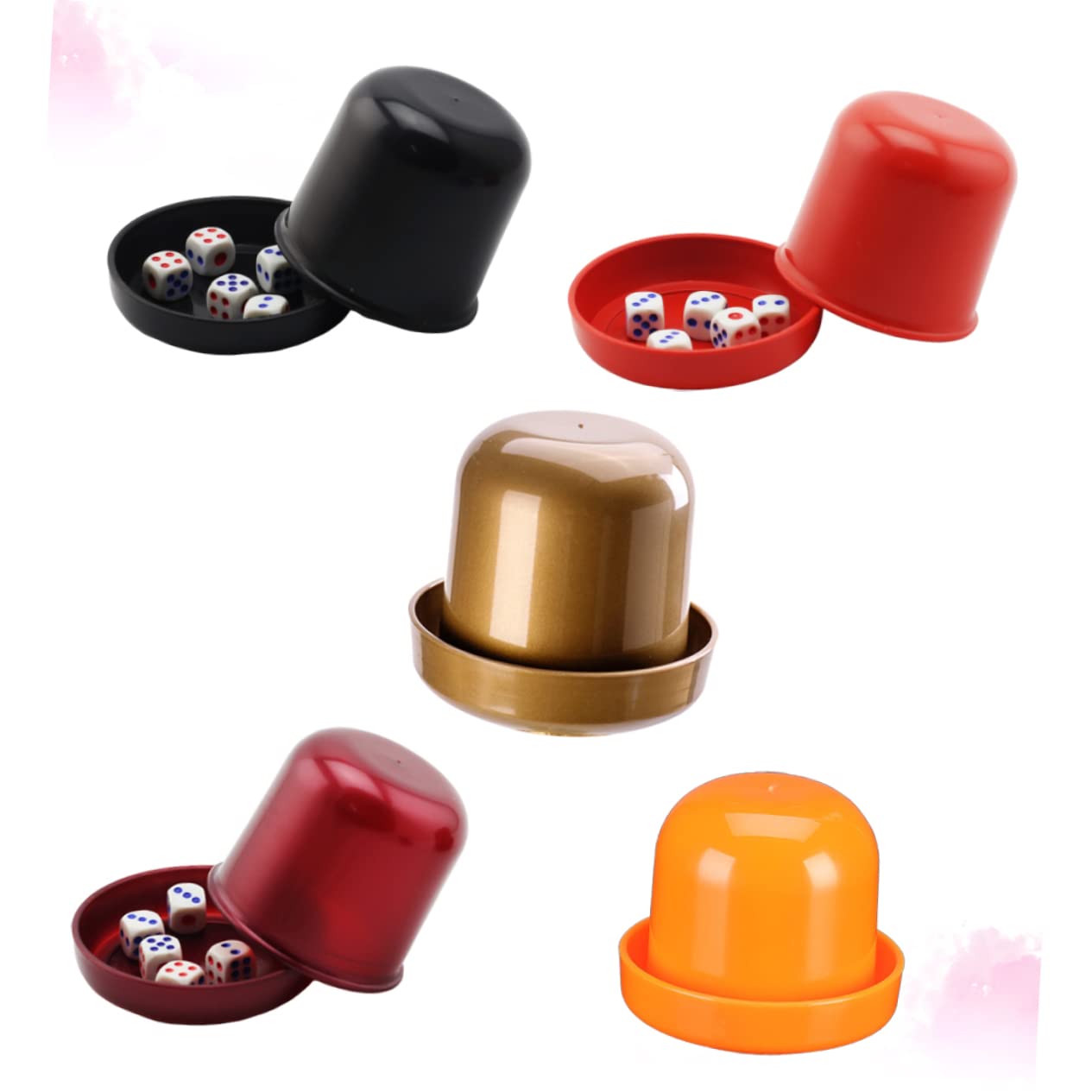 Abaodam Set da 5 Tazze per Dadi Spesse con Coperchio Anti-imbroglio e 25 Dadi Colorati per Giochi da Bar Ktv, Tazza Antirottura Resistente per Serate con Amici e Feste