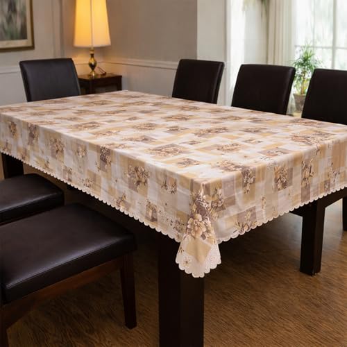 Image of Dakshya Industries PVC Waterproof Dining Table Cover 54x78 Inch for 6 Seater | Floral Printed Washable Oilproof Dustproof Table Cloth for Home Kitchen Dining Table (Regal Pattern)