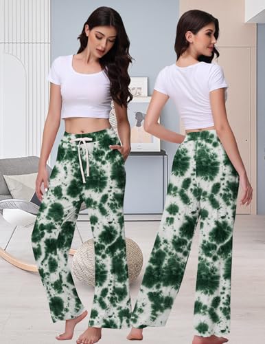 Image of Veseacky Women's Wide Leg Lounge Pants Yoga Pajamas Comfy Stretch Drawstring Pajamas Puls Size Dance Bottoms S-4XL