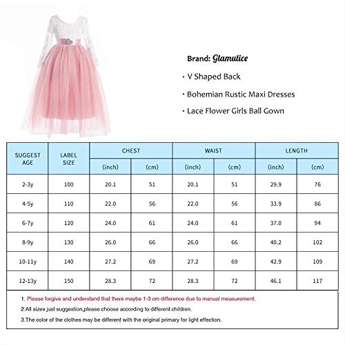 Glamulice Bridesmaid Flower Girls Dress Lace Backless Kids Pageant Wedding Ball Gowns Formal Prom Birthday Photo Shoot Princess Dance Tulle Puffy A Line Holiday Boho Maxi Dresses Blush Pink Ivory 6-7 #TOP1