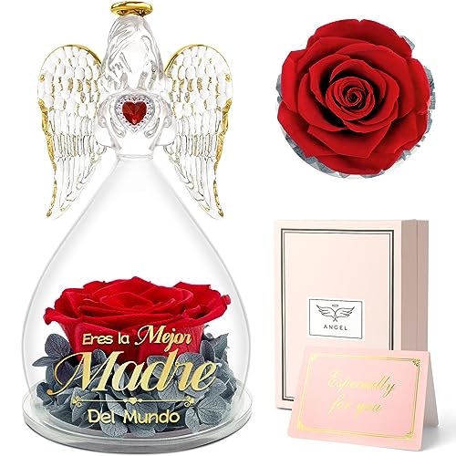 Sunia Regalos para Madres, La Rosa Eterna Ángel Lleva Impreso Eres la Mejor Madre del Mundo, Flores Eternas con Figura de Ángel, Regalos Mamá Cumpleaños,Ideas para Regalo Mama,Regalo Dia de la Madre