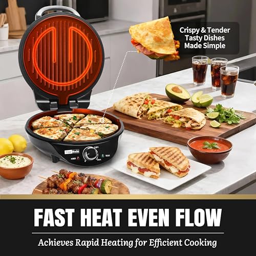 Image of FineMade Electric Griddle Nonstick, Multi-Funtional Quesadilla Maker 10 Inch, Electric Grill Indoor, Pancake Griddle & Pan, Smokeless Indoor Grill, Non-stick Surface, Black