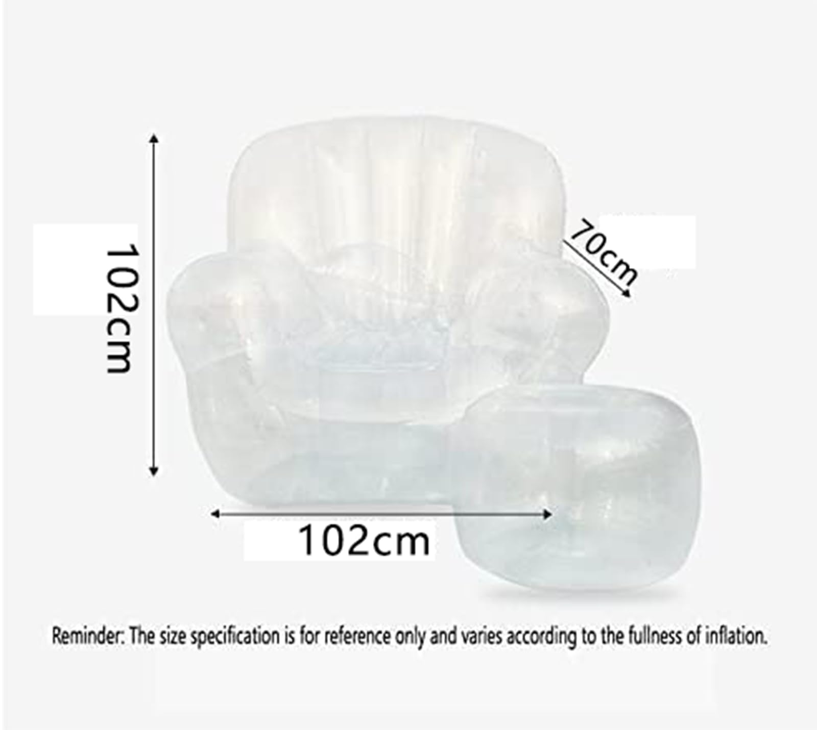 ZMIN Transparente aufblasbare Couch, Stuhl, Sofa, für Zwei Personen, durchsichtiger aufblasbarer Stuhl, aufblasbare Couch, Sitzsack, fauler Sofa-Stuhl, Camping-Möbel,A,102x102x70CM