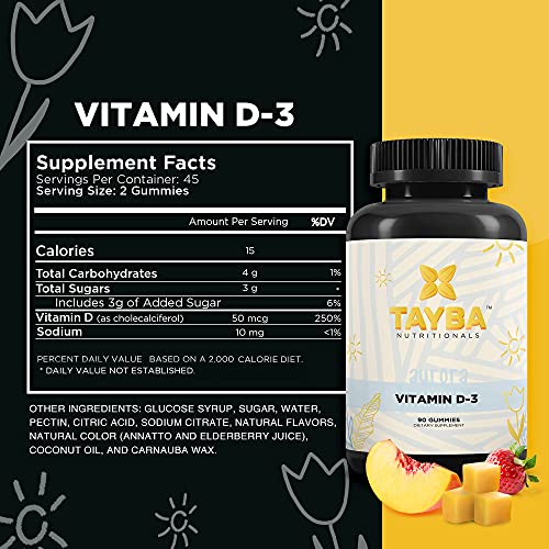 Tayba Nutritionals Vitamin D3 2000Iu Gummies Support Bone And Immune Health And Muscle Function, Plant Based, Soy Free, Gelatin Free, Halal Certified, Made In Usa 90 Count #TOP2